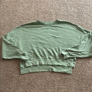 SO Green Crew Neck Sweater with Cropped Hem